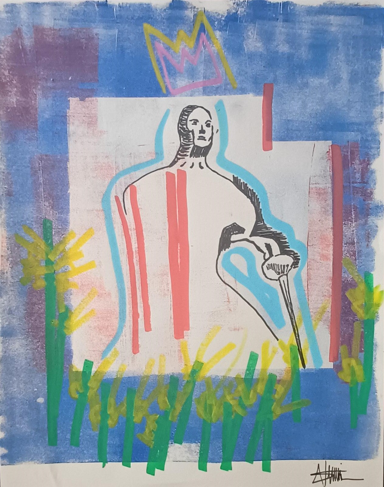 "Warrior Queen" by Sébastien Vernier (acrylique sur papier dessin, 37x29 cm). For sale 30 €.