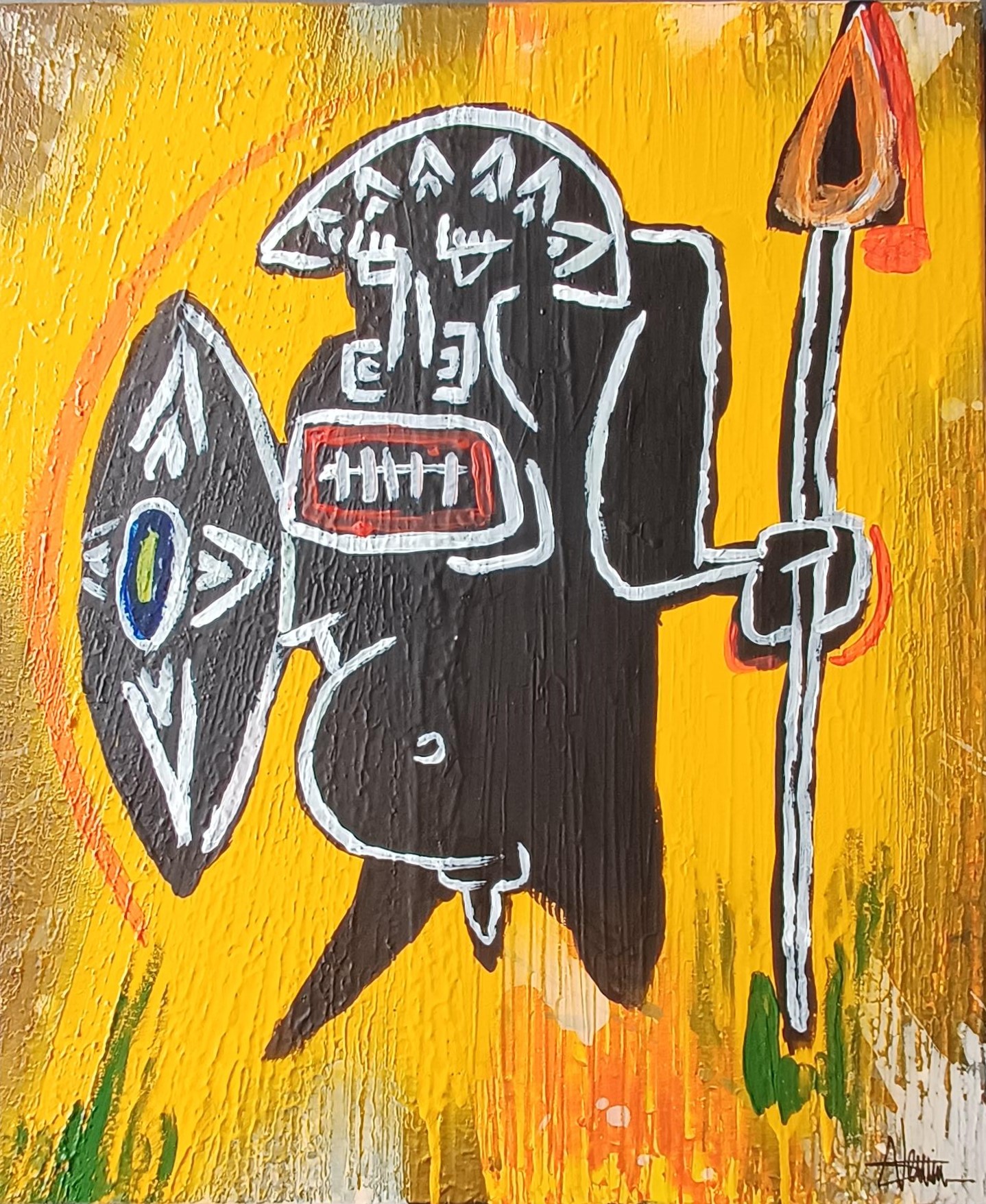"Guerrier africain" by Sébastien Vernier (acrylique sur toile, 46x55 cm). For sale 150 €.
