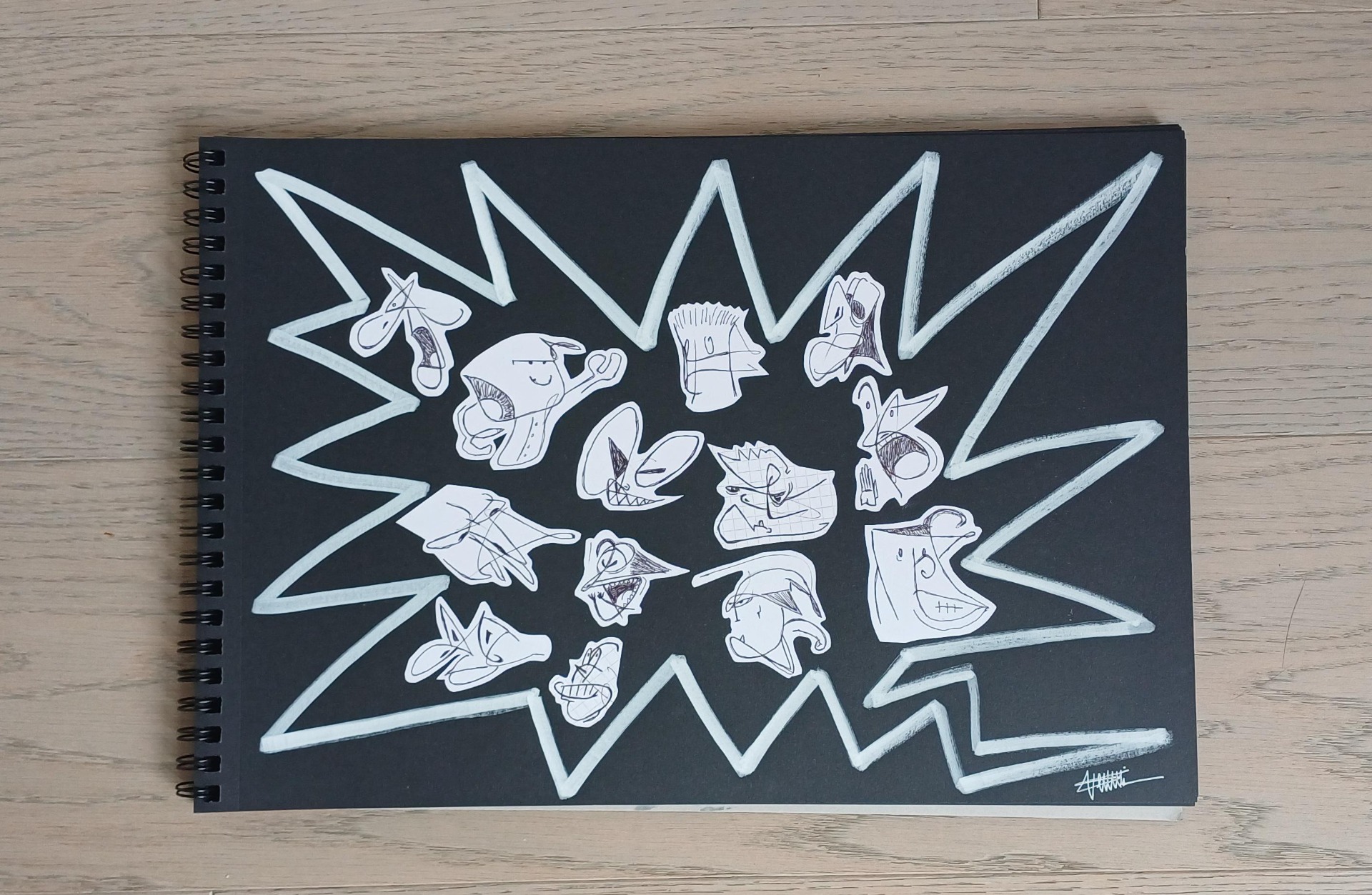 "Angry" by Sébastien Vernier (Posca, stylo bille, collages sur papier Canson, 42x30 cm). A vendre. For sale. 130 €