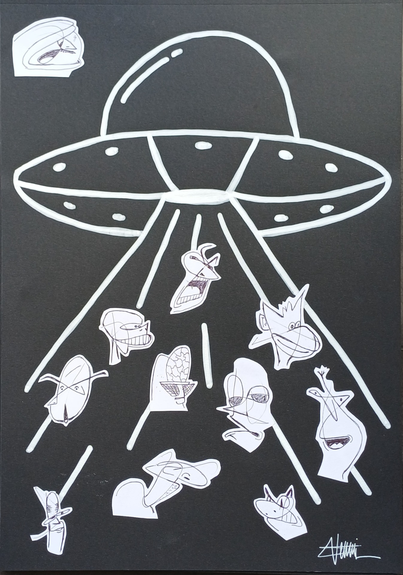 L'invasion by Sébastien Vernier (Posca, stylo bille et collages sur papier Canson, 30x42 cm). For sale. A vendre. 110€